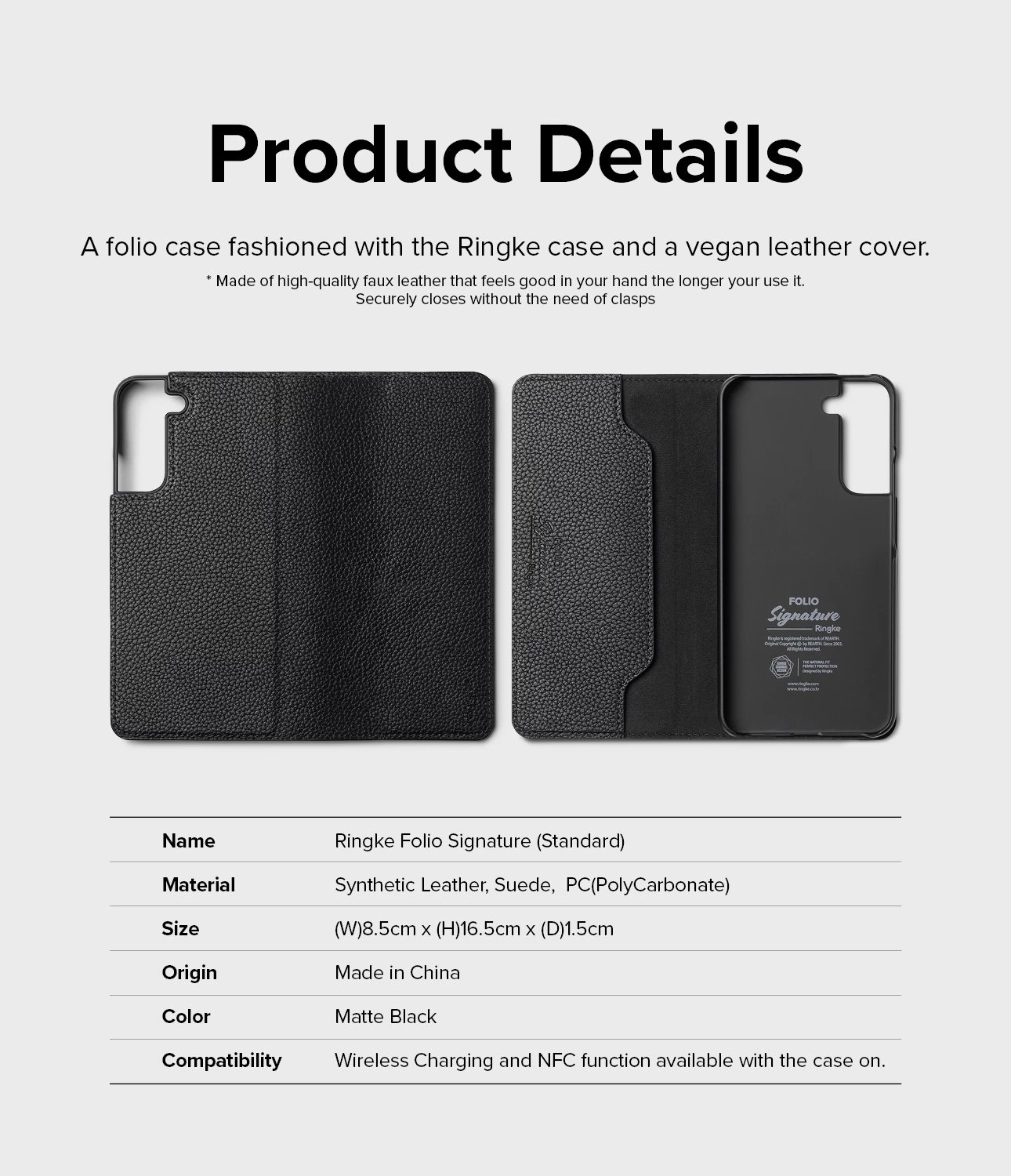 Mbështjellës Ringke Folio Signature për Samsung Galaxy S22+, lëkurë sintetike, e zezë