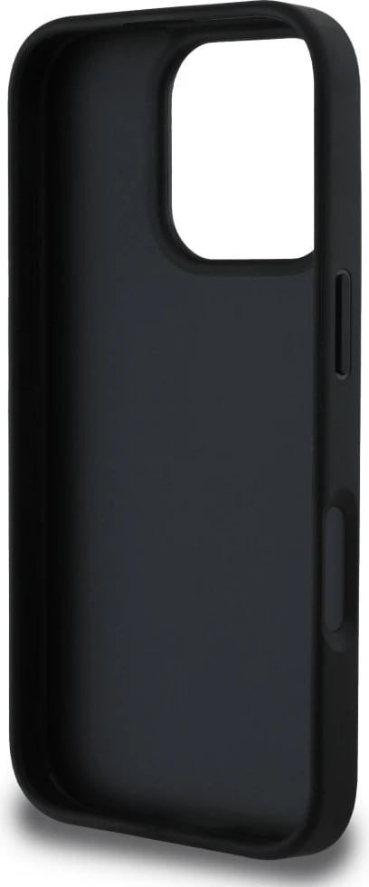 Mbështjellës Guess Hot Stamp 4G Pattern Triangle Metal Logo për iPhone 16 Pro, i zi