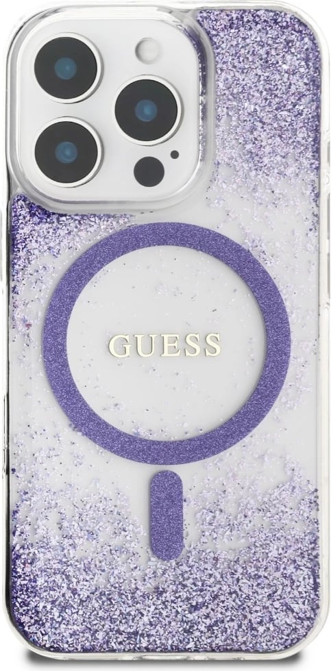 Mbështjellës, Guess, HC Resin Bottom Glitter MagSafe, për iPhone 16 Pro Max 6.9", hardcase TPU/PC, me unazë MagSafe, vjollcë