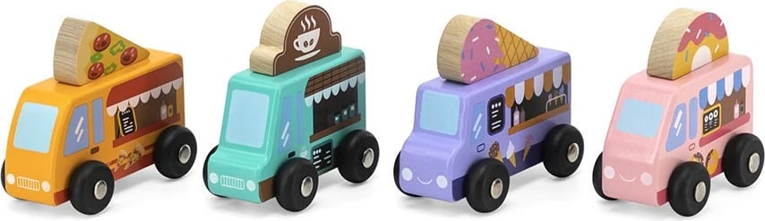 Set kamionë ushqimi prej druri, Viga, 4 copë, për 18+ muaj, multicolor