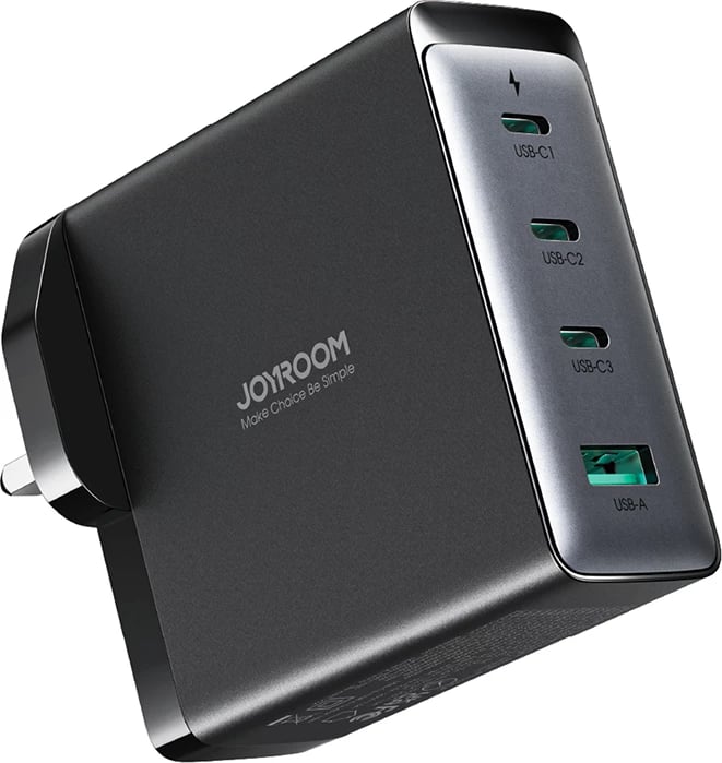 Karikues mur Joyroom JR-TCG05UK GaN, 140W, 3x USB-C, 1x USB-A, me kabllo USB-C/USB-C 240W 1.2m, i zi