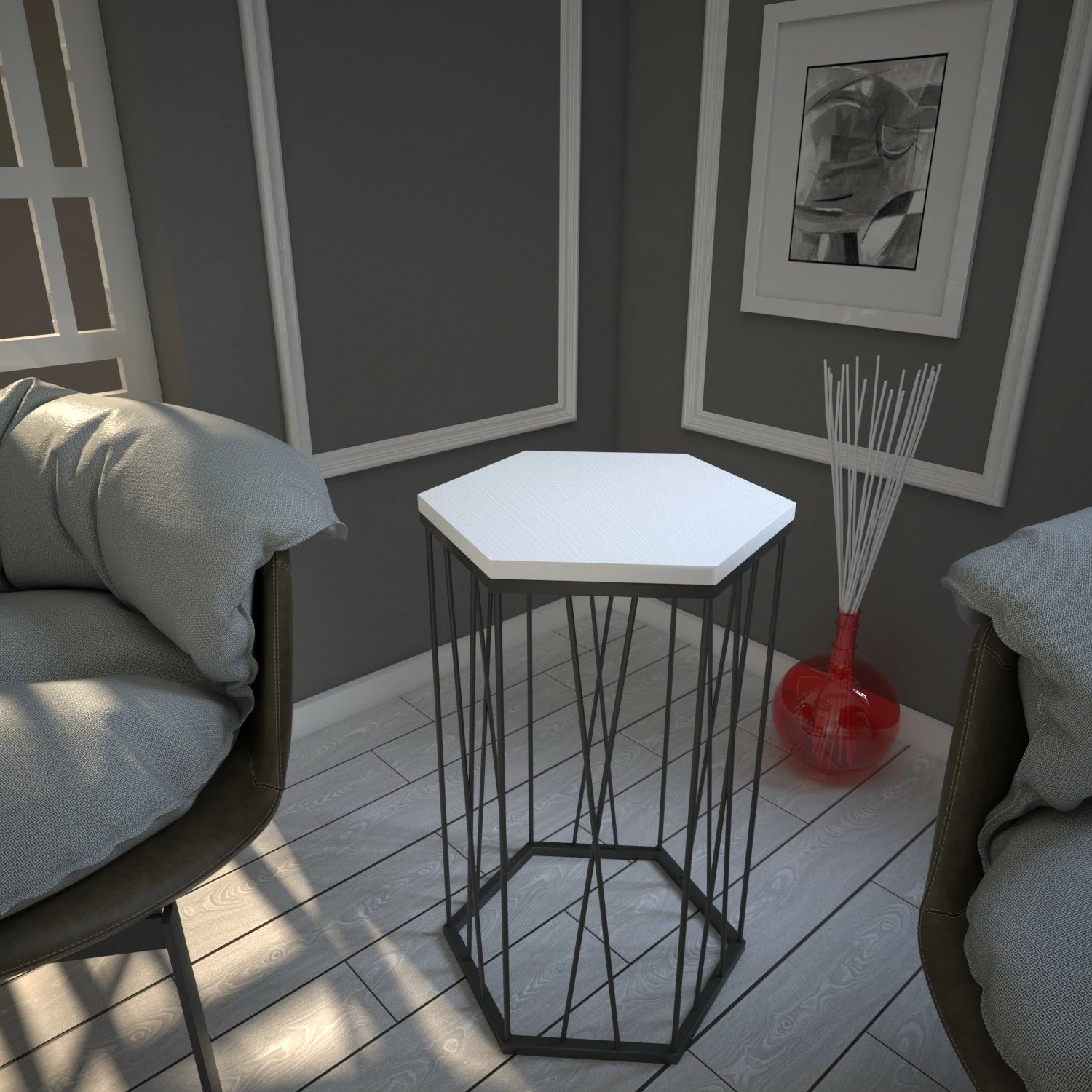 Tavolinë anësore Hanah Home, dru Cetrus, e bardhë