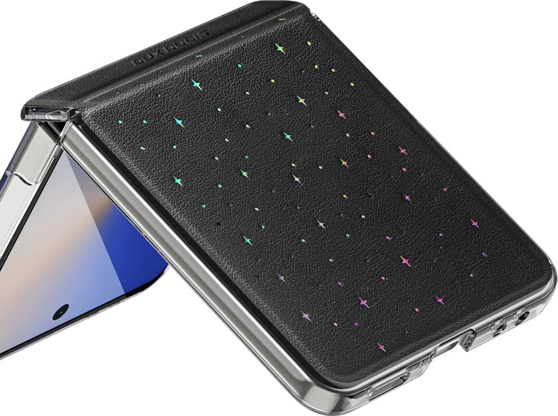 Mbështjellës Dux Ducis Stex për Samsung Galaxy Z Flip7, kornizë mbrojtëse, magnetik, PU/PC me veshje mikrofibre, i zi