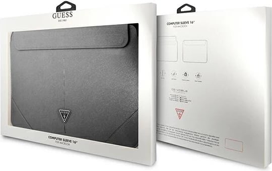 Mbështjellës laptopi Guess Saffiano Triangle Logo, 16", argjendtë