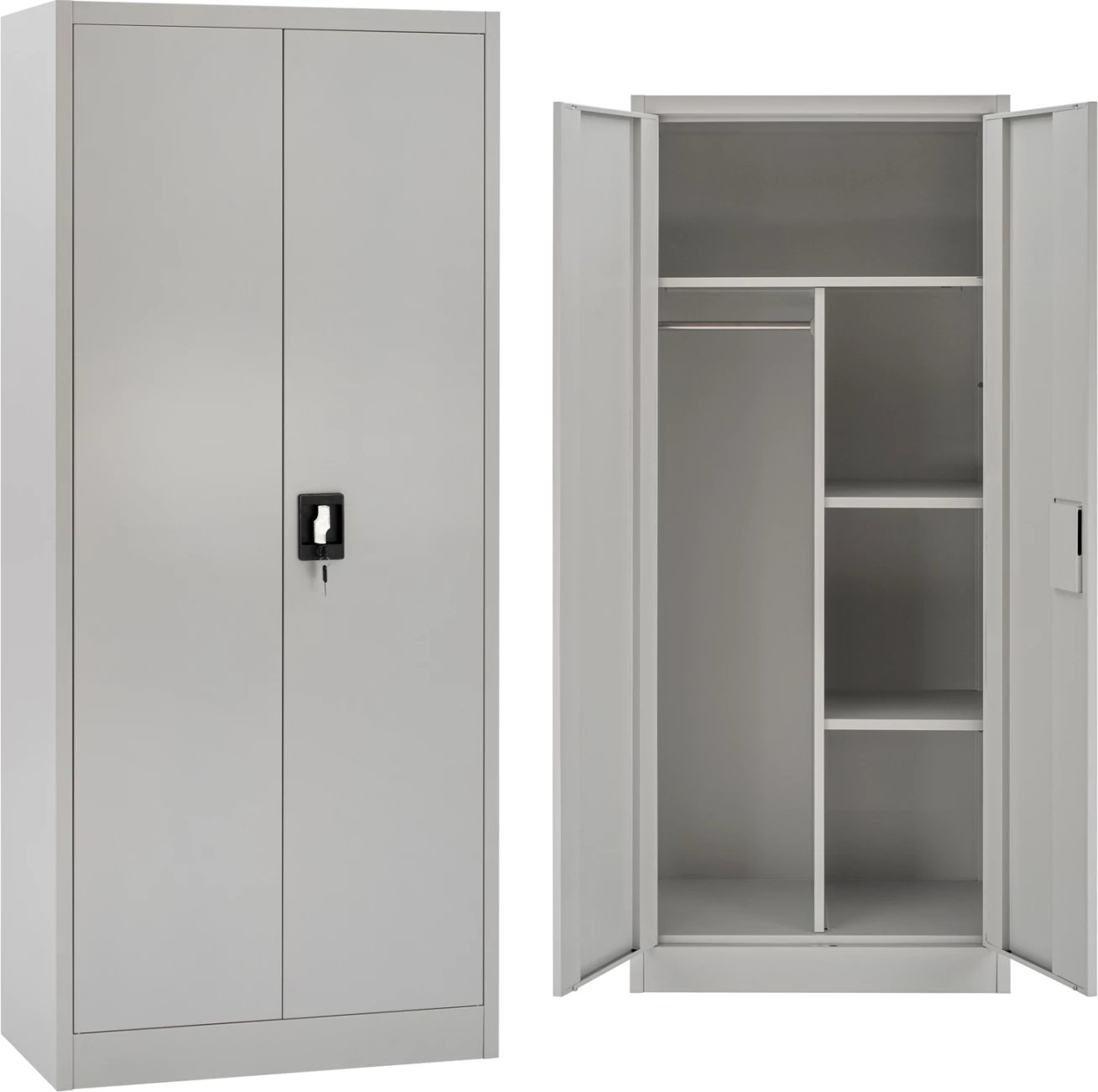 Dollap metalik dykanatësh, ngjyrë gri e çelët, HRONDA FH5749.21, me ndarës dhe çelës, 70x40x170cm