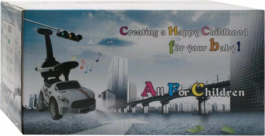 Makinë lodër me shtytje, Baby Mix RACER, me panel tingujsh dhe dorezë udhëzuese, e bardhë