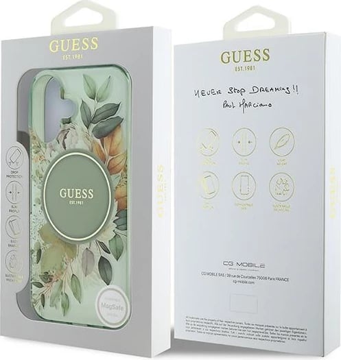 Mbështjellës Guess IML Flower & Tonal Circle MagSafe për iPhone 16 Plus, Gjelbër Mbështjellës Guess IML Flower & Tonal Circle MagSafe për iPhone 16 Plus, Gjelbër