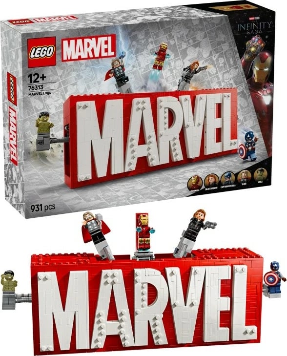 Set LEGO Marvel Super Heroes 76313, MARVEL Logo me 5 minifigura Avengers, 931 pjesë