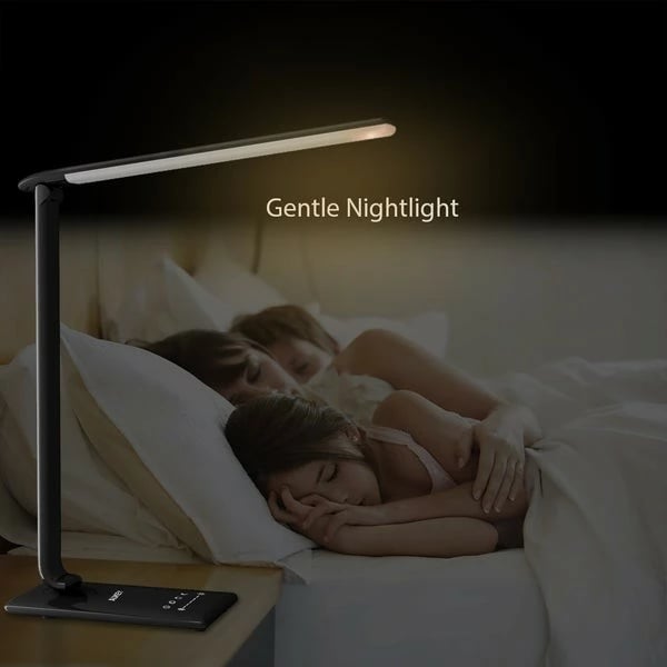 Lampë tavoline LED, AUKEY LT-T10, 12W, 3000-6500K, 7 nivele ndriçimi, 5 moda, port USB, e zezë