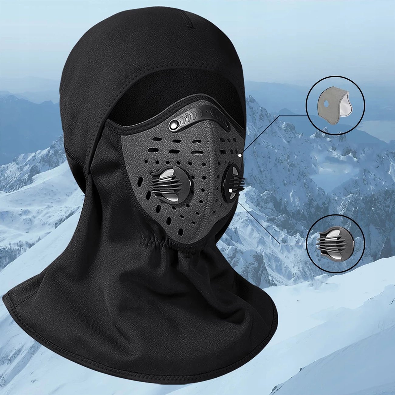 Balaklavë sportive Rockbros LF7127-1 me filtër, polar, e zezë