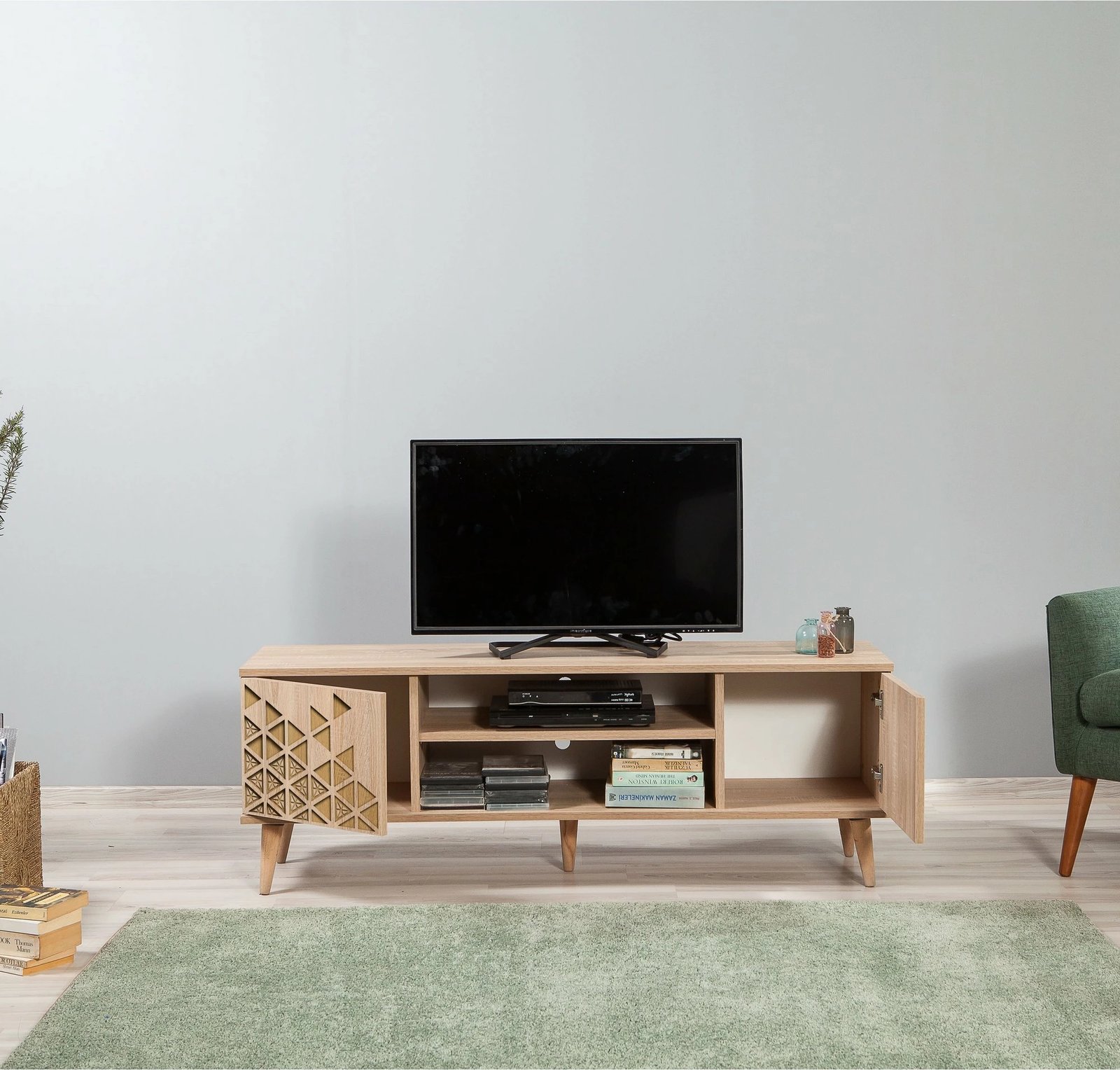 Komodë TV Truva, ngjyrë lisi sonoma, 140x50x40cm