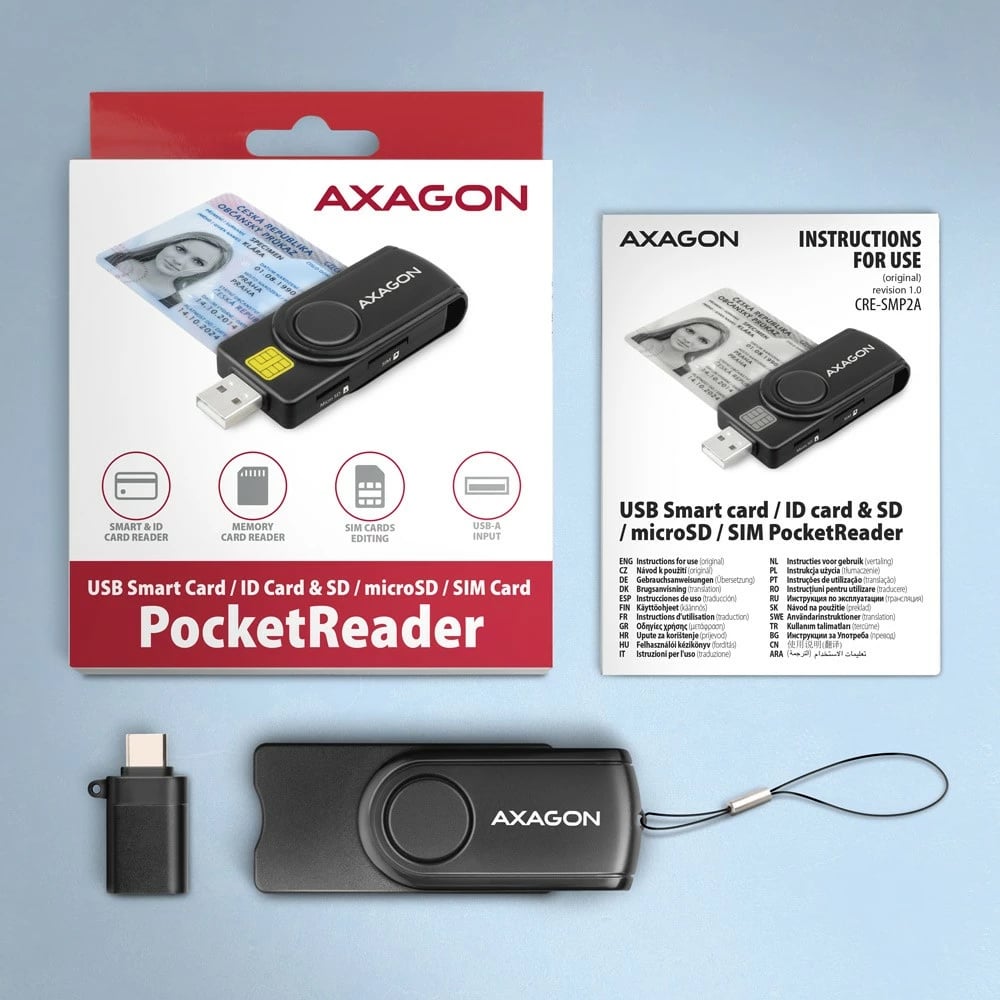 Lexues kartelash AXAGON CRE-SMP2A, USB 2.0, SD/microSD/SIM/ID, i zi