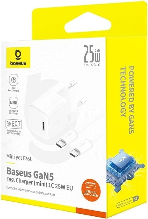 Karikues Baseus P10110909213-01 USB-C GaN5 mini 25W, Bardhë