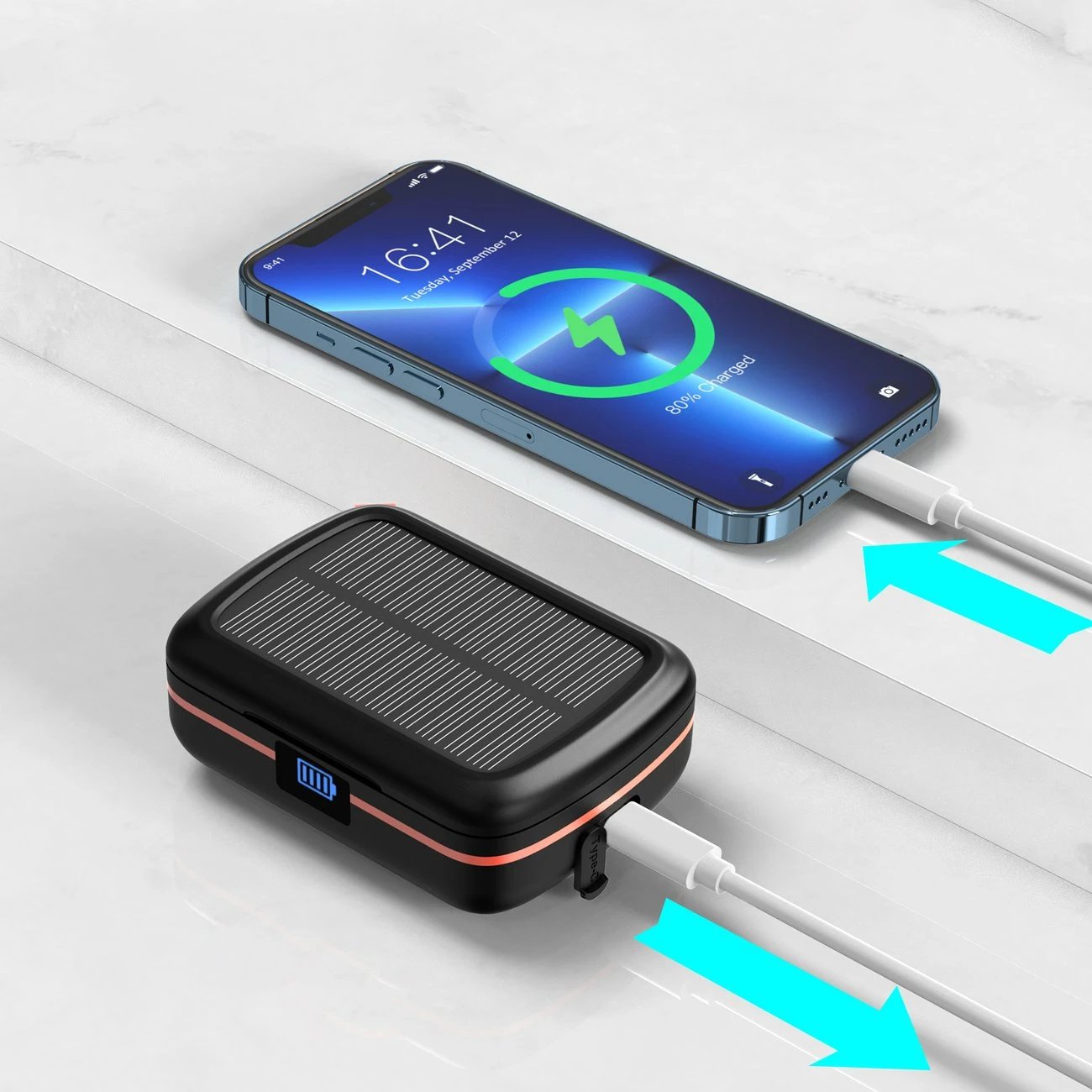 Kufje TWS Choetech BH-T05, wireless, me panel diellor dhe powerbank 2500mAh, të zeza
