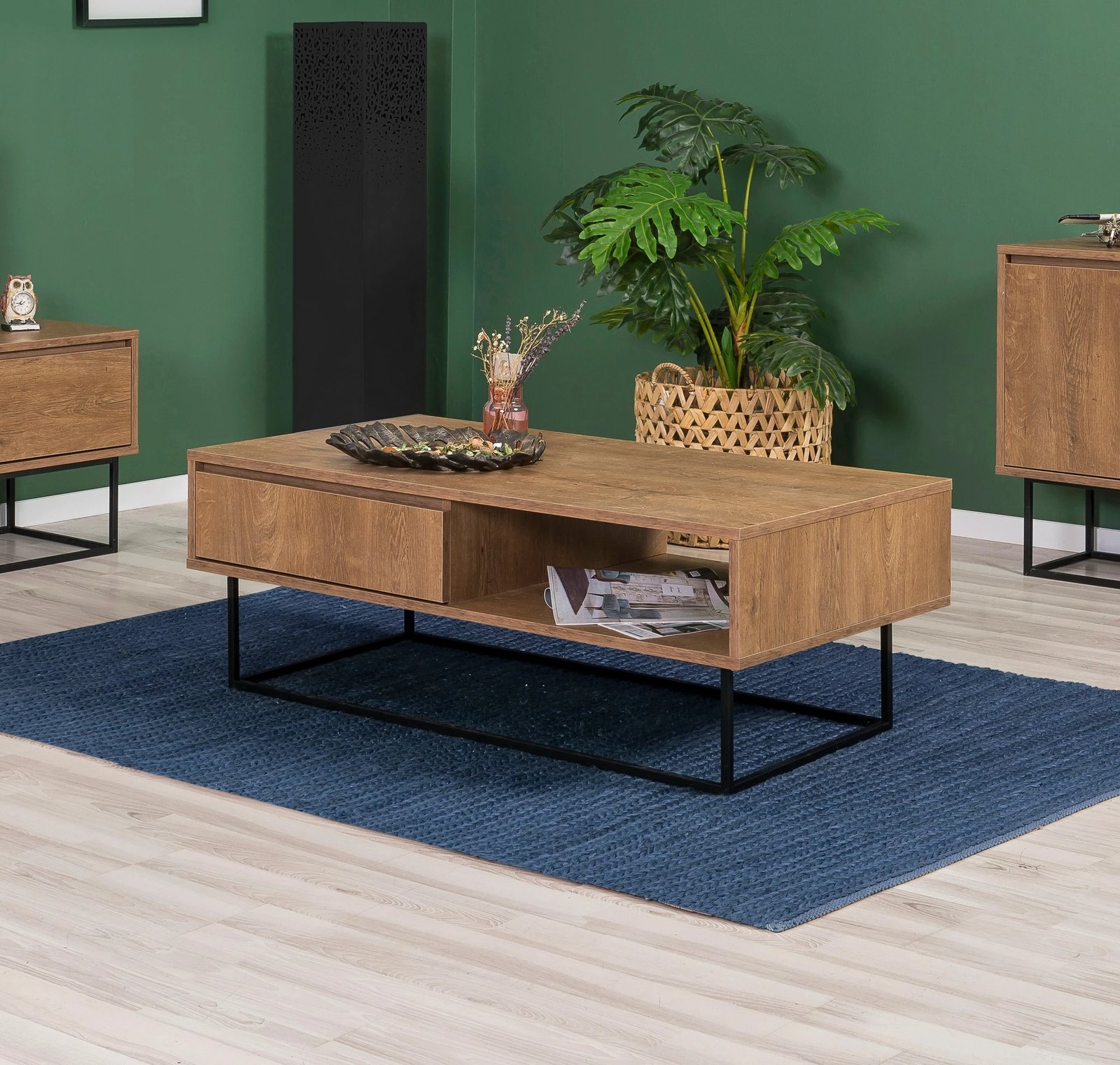 Set mobiljesh për dhomë dite, ngjyrë arre dhe e zezë, Skye Decor, Laxus Takım 1