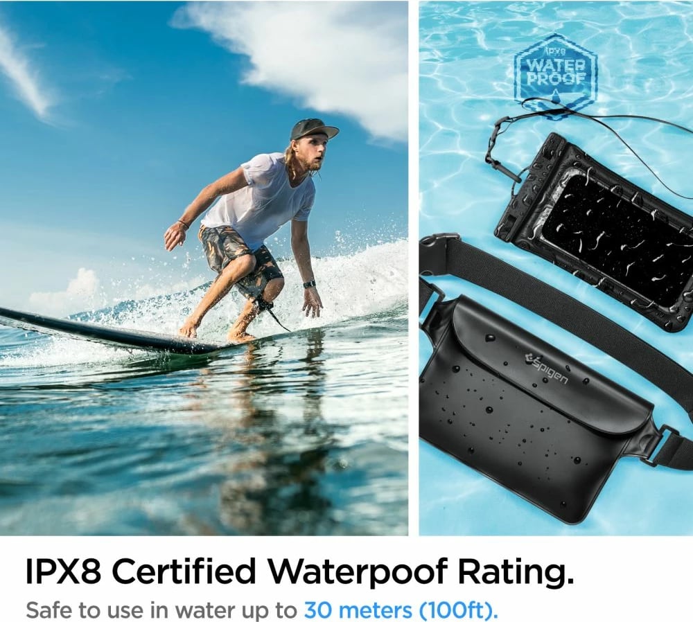 Set çantë beli dhe mbështjellës telefoni Spigen Aqua Shield A621, IPX8, e zezë