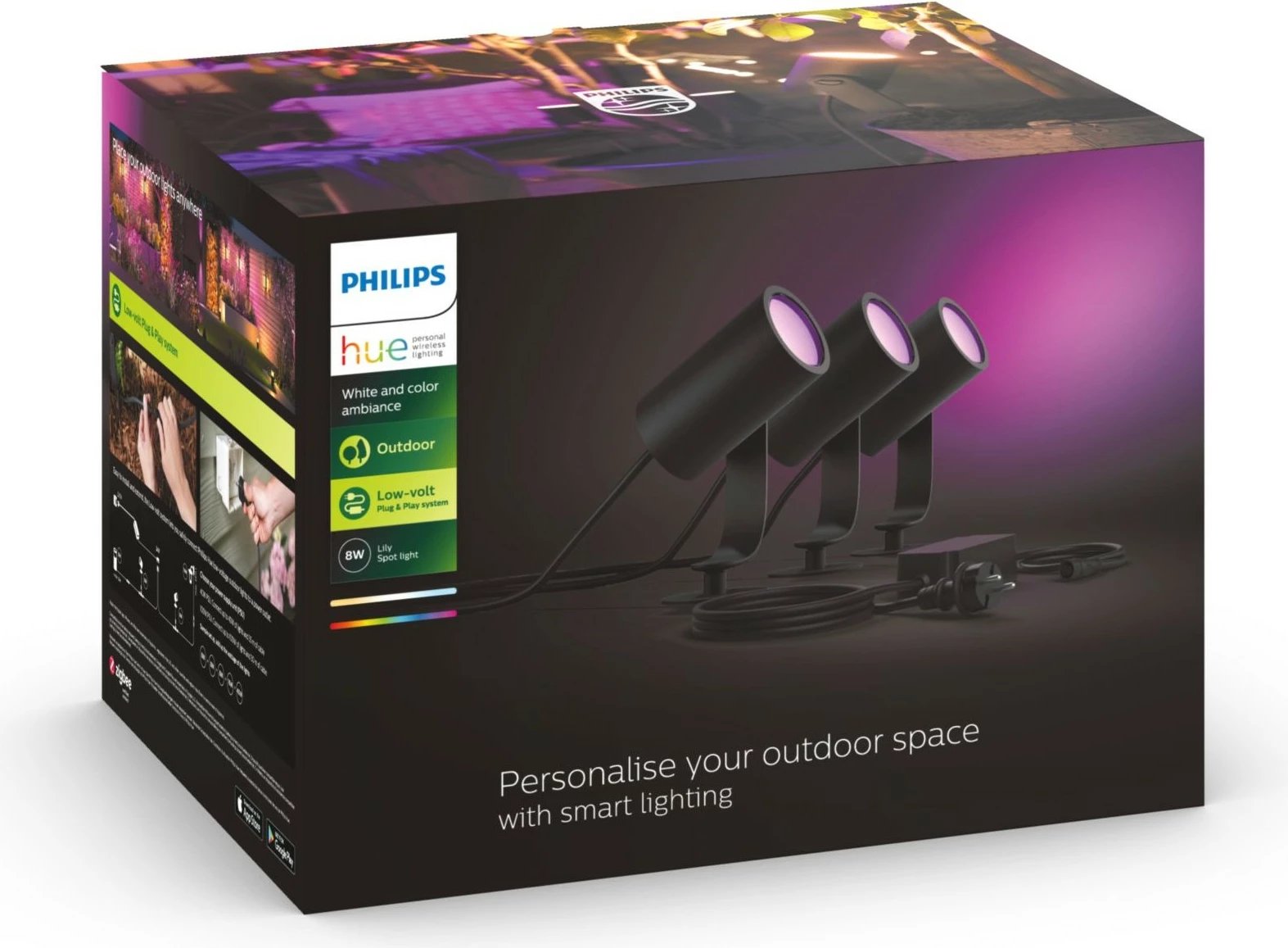 Dritë e jashtme Philips Hue Lily, Smart, ZigBee, LED, E zezë