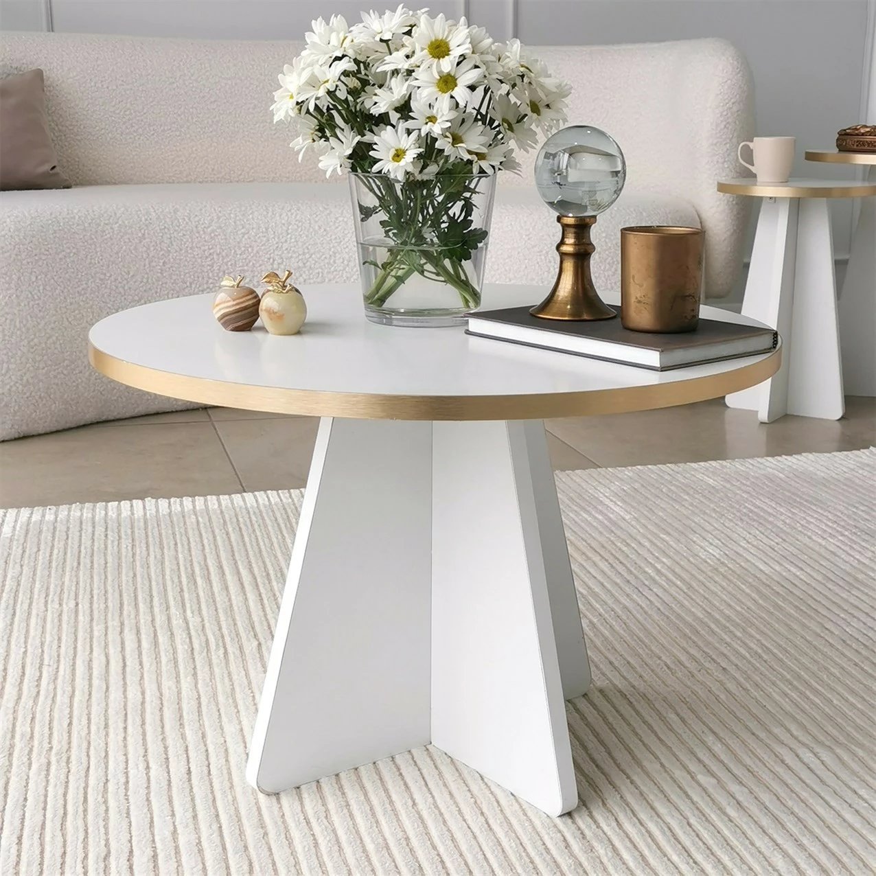 Tavolinë e ulët Hanah Home, ngjyrë kërpudhe - ari, e bardhë v2