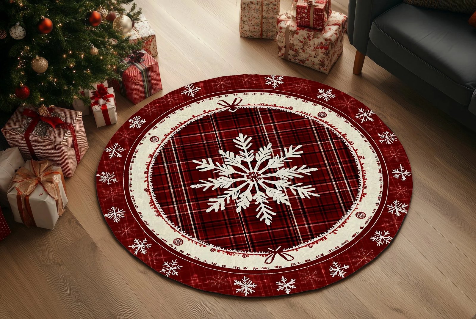 Qilim i rrumbullakët, tematikë Krishtlindjesh, shumëngjyrësh, 100x100cm, Crp-Yrlk26-15