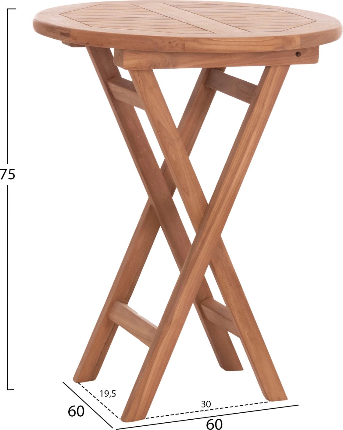 Tavolinë rrumbullake palosëse ERIS, dru tik, ngjyrë natyrale, FH18119, 60x75cm