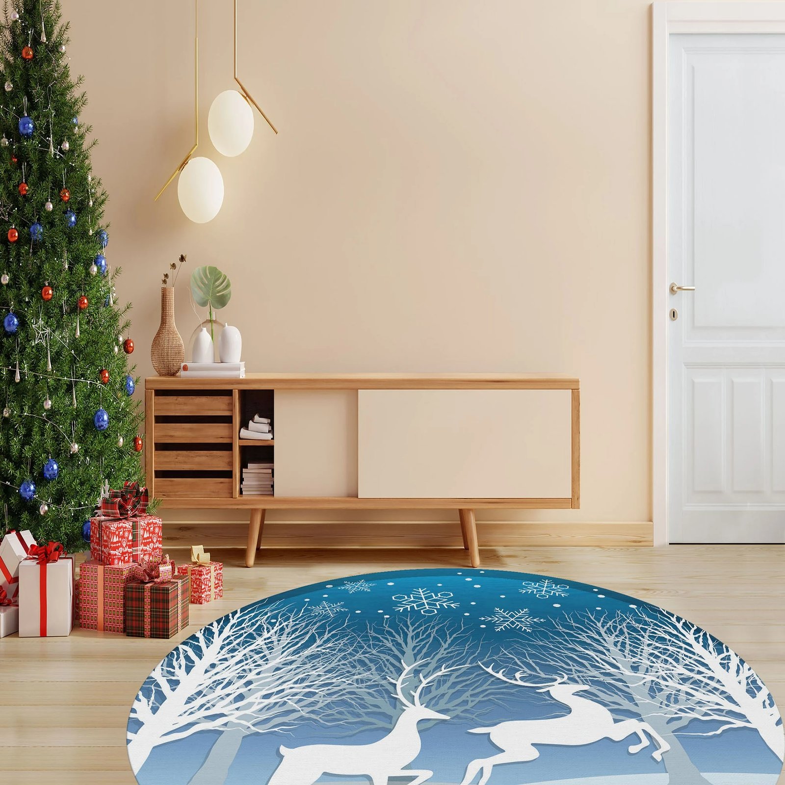 Qilim i rrumbullakët, ngjyrë kaltër dhe bardhë, Conceptum Hypnose, Woopamuk450, 80cm