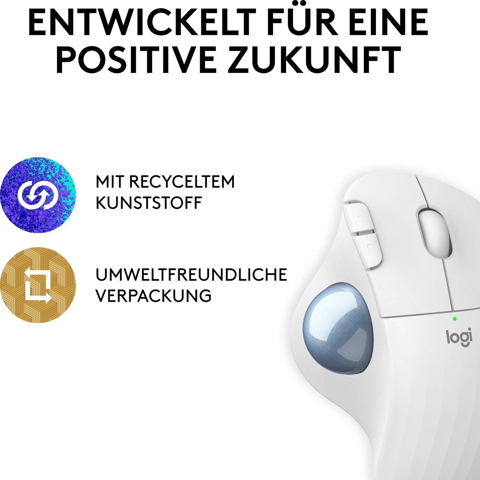 Maus Logitech 910-007030, dorë e djathtë, Trackball, RF Wireless + Bluetooth, 2000 DPI, Blu, Bardhë