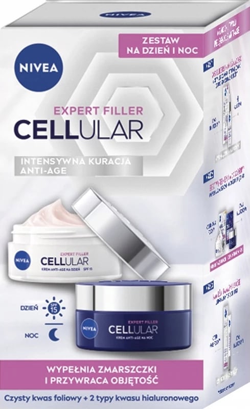 Set kremëra anti-rrudhë për fytyrë Nivea Cellular Expert Filler për femra, 2x50ml Set kremëra anti-rrudhë për fytyrë Nivea Cellular Expert Filler për femra, 2x50ml
