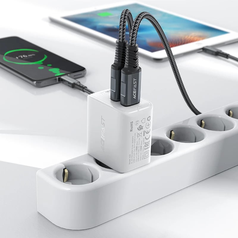 Karikues muri Acefast A33, 2x USB, 18W, i bardhë