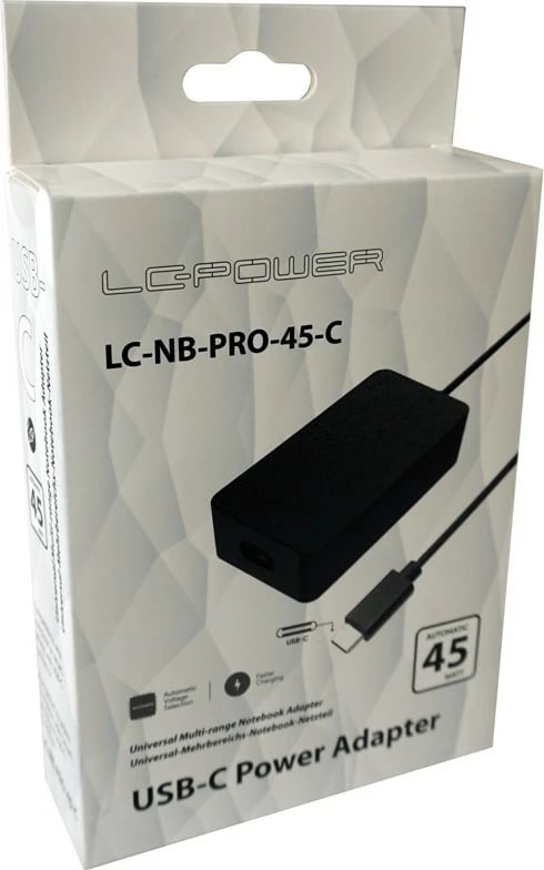 Adapter universal LC-Power LC-NB-PRO-45-C për laptop, 45W, USB-C, i zi