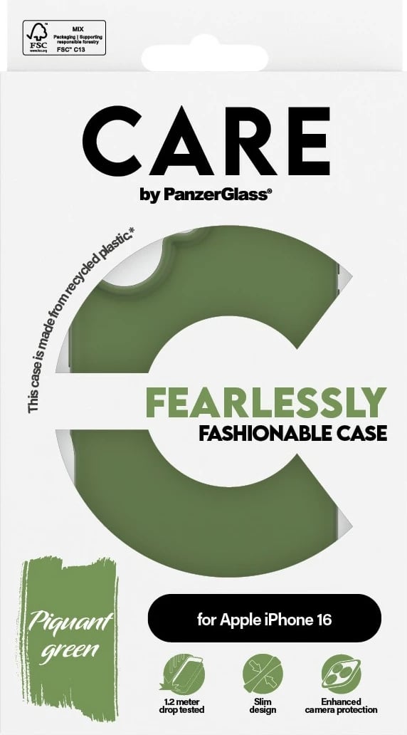 Mbështjellës PanzerGlass CARE Case, iPhone 16, silikon, i gjelbër