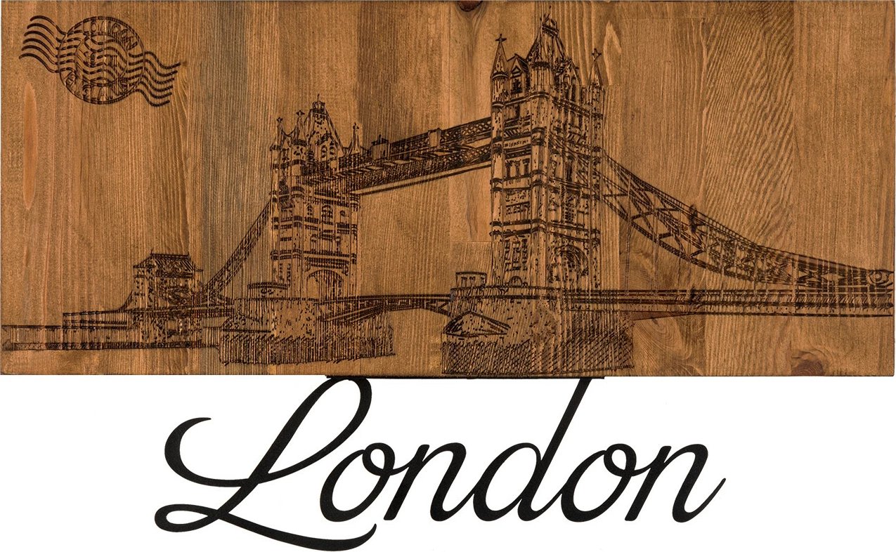 Aksesor dekorativ për mur, dru dhe metal, Wallity, Londër