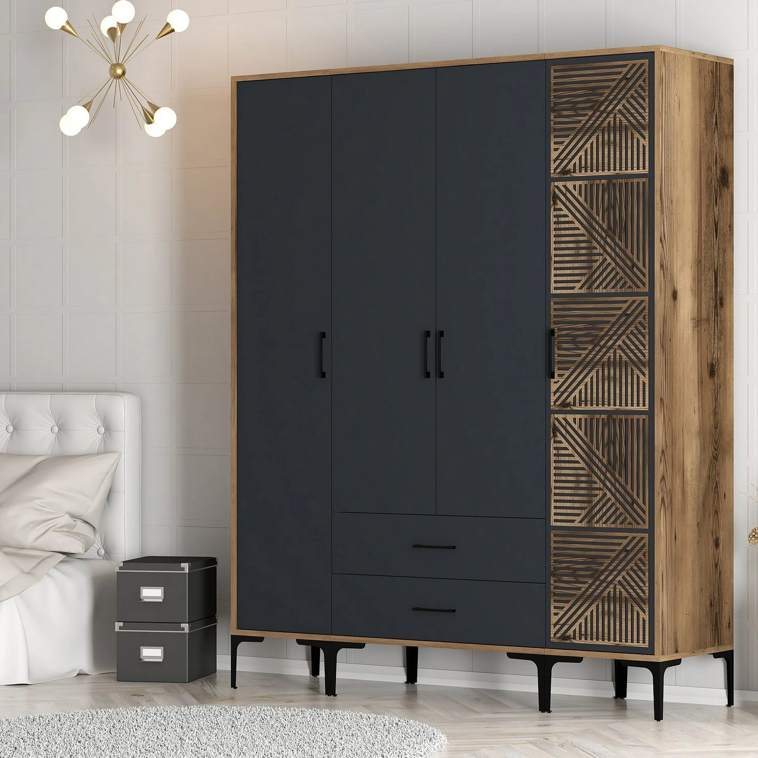 Dollap për dhomë gjumi Skye Decor, ngjyrë arrë dhe antracit, Kumsal STP