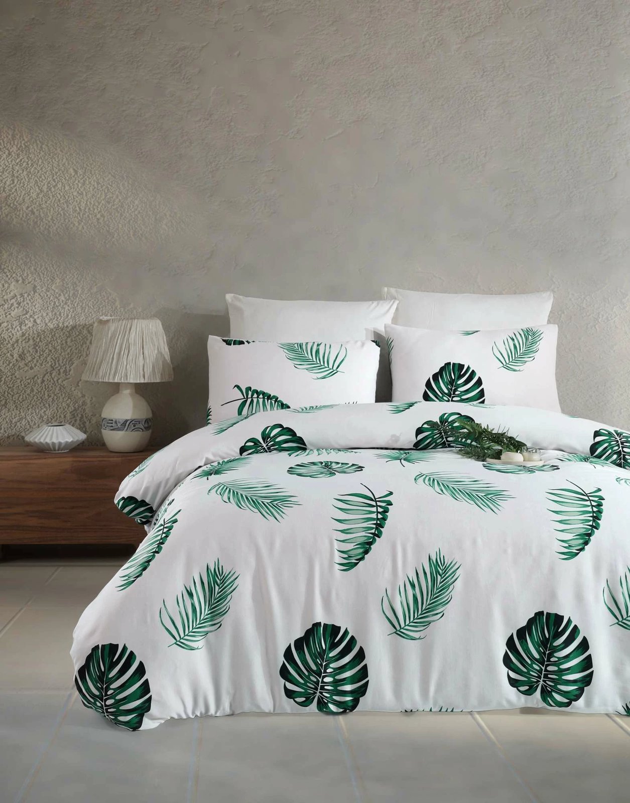 Set mbulesë sateni për jorgan dopio, L'essentiel, Dominik, e bardhë