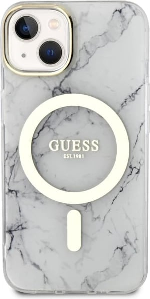 Mbështjellës Guess Marble MagSafe për iPhone 14 Plus 6.7", i bardhë
