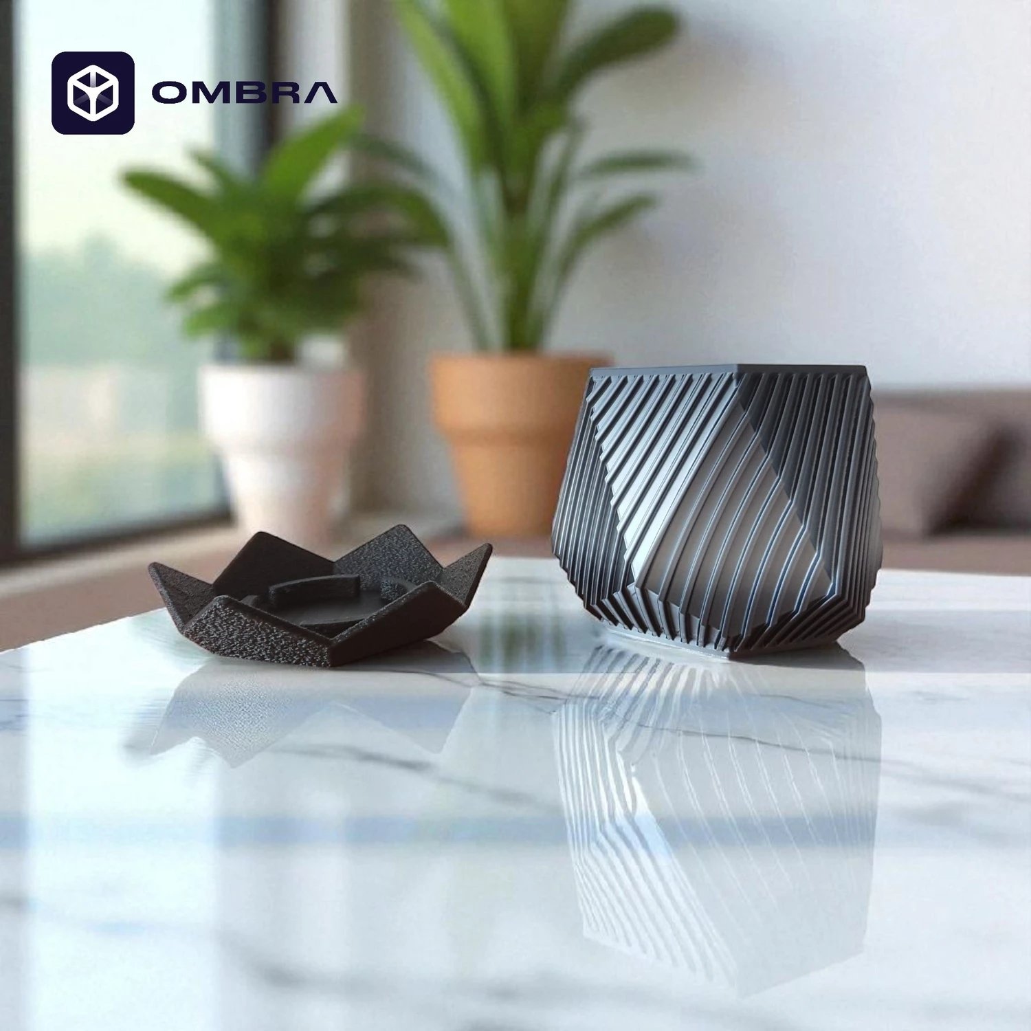 Vazo dekorative heksagonale me Brazda për bimë, e zezë