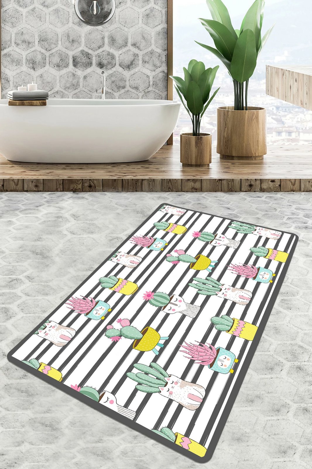 Tapet për banjo Mijölnir, model Catinus Cactus, shumëngjyrësh, 80x100cm