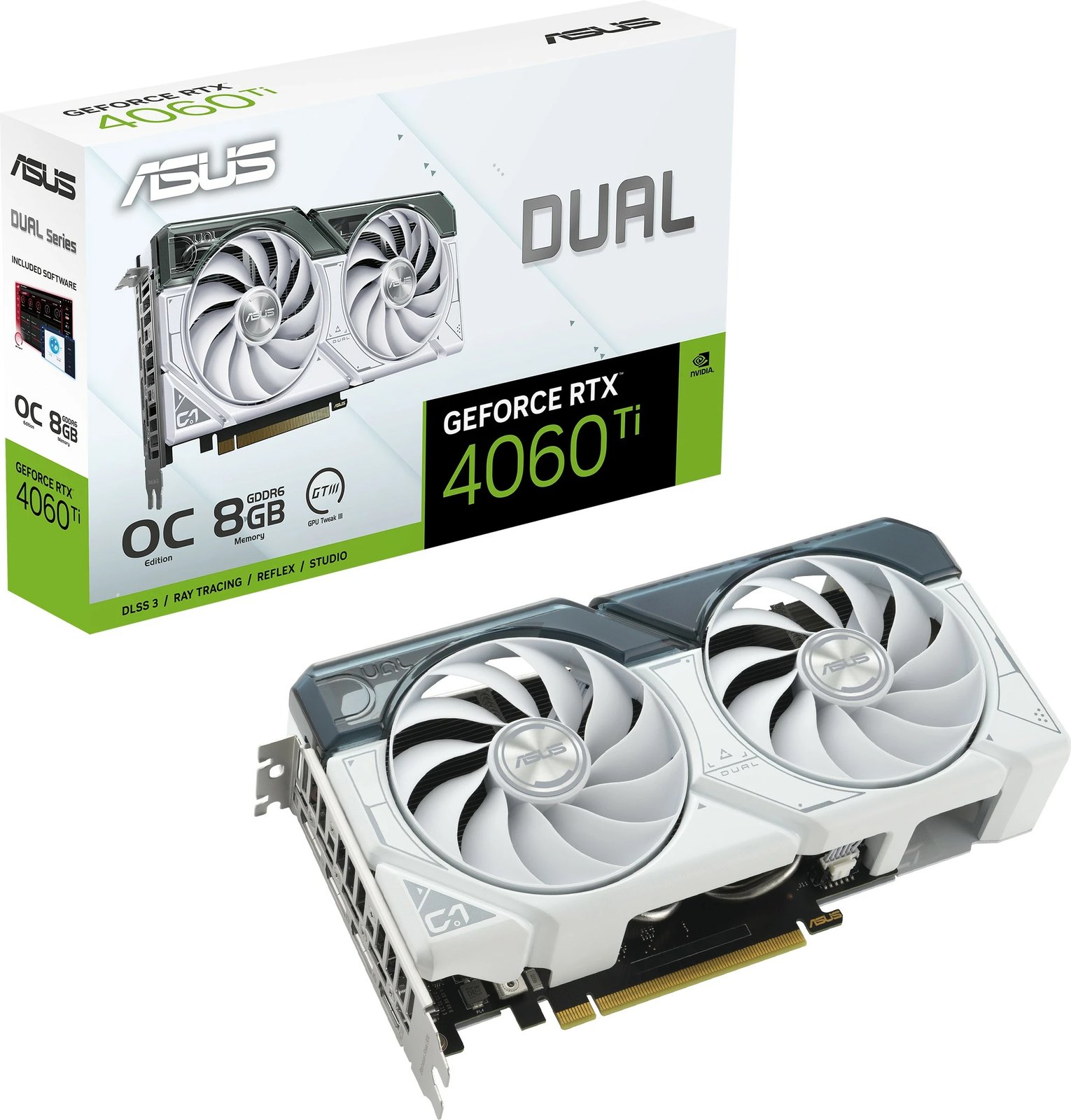 Kartelë grafike ASUS Dual GeForce RTX 4060 Ti, 8 GB, GDDR6, e bardhë Kartelë grafike ASUS Dual GeForce RTX 4060 Ti, 8 GB, GDDR6, e bardhë