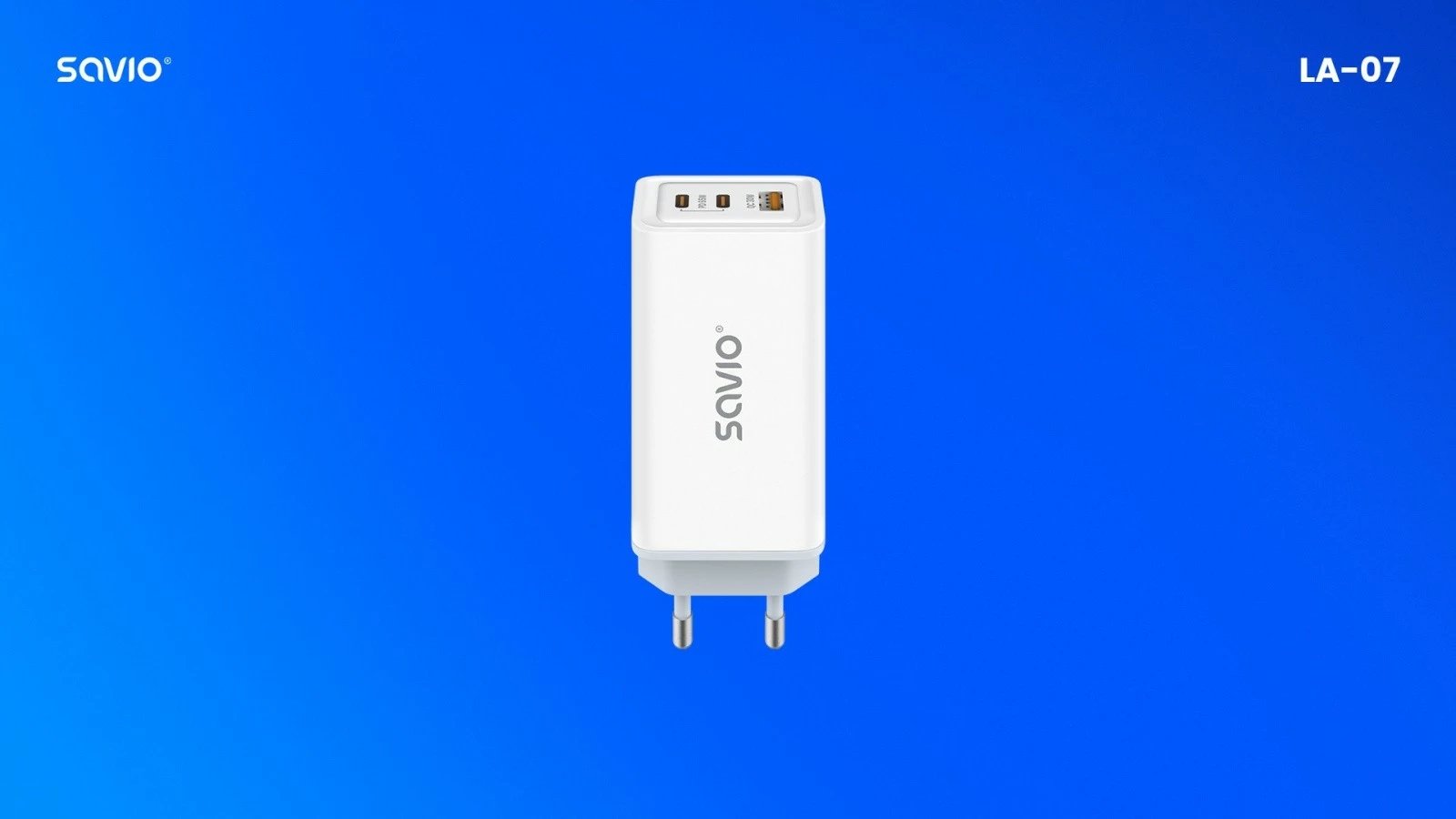 Mbushës muri Savio LA-07, 65W, GaN, 2x USB-C, 1x USB-A, i bardhë