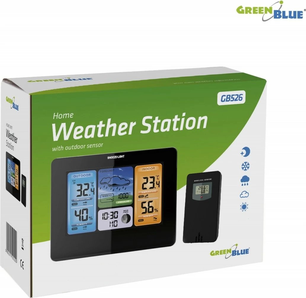 Stacion moti pa tela GreenBlue GB526 me ekran ngjyrë, i zi