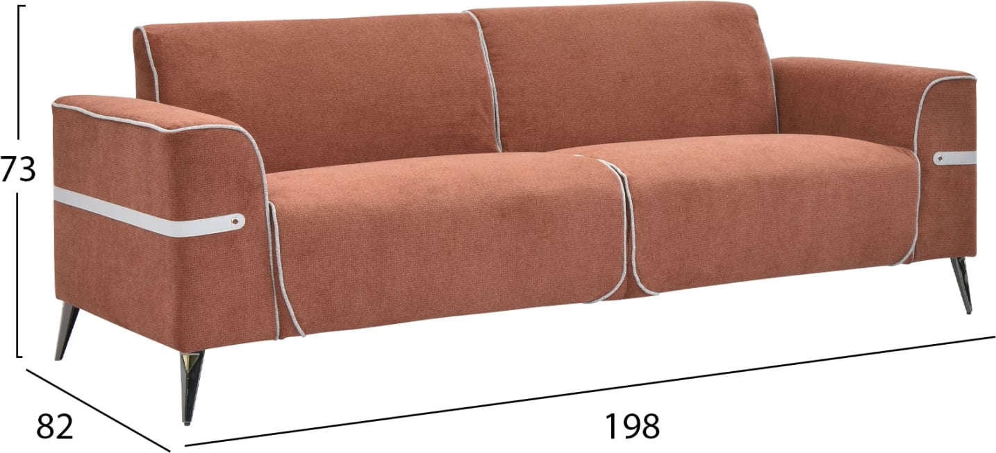 Set divanësh 2 pjesë FERIN FH6070.04, pëlhurë portokalli, këmbë metalike ngjyrë kafe e errët