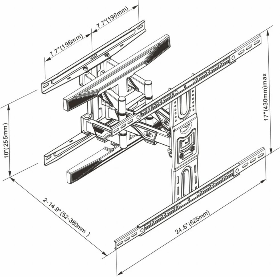 Mbajtëse muri TV, ART, AR-99, 40-75", VESA maks 600x400, rrotullim 160°, distancë 52-380 mm, 45 kg, e zezë