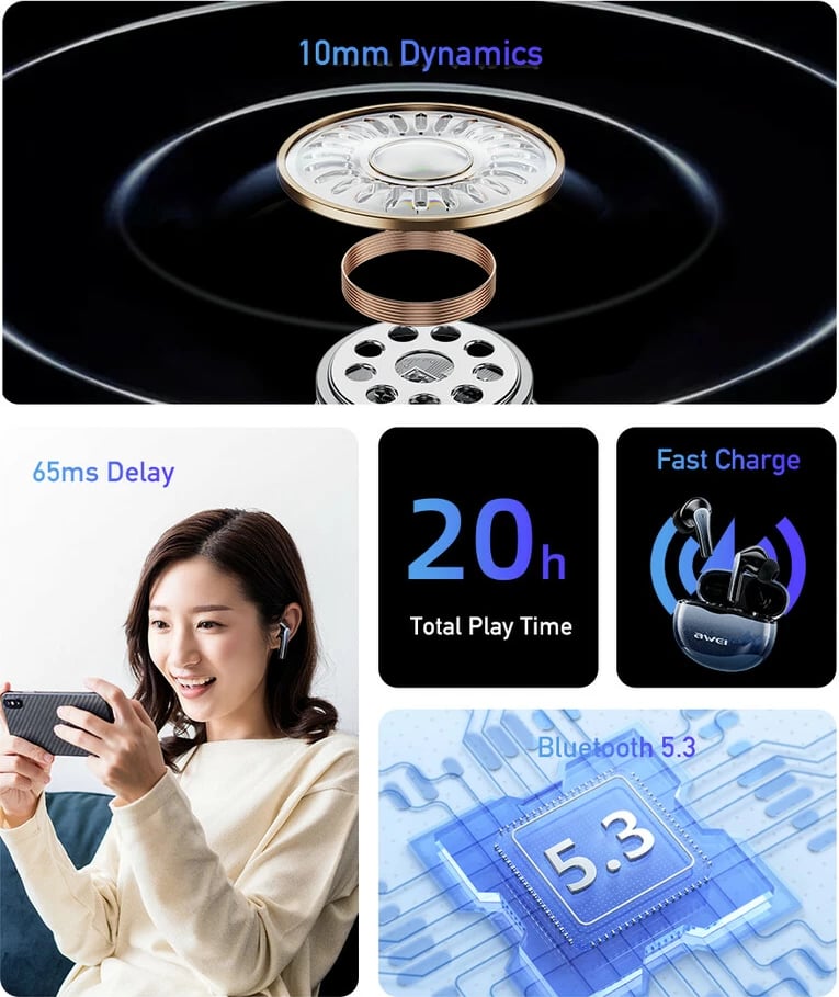 Kufje Me Bluetooth AWEI T62ENC (Zezë)