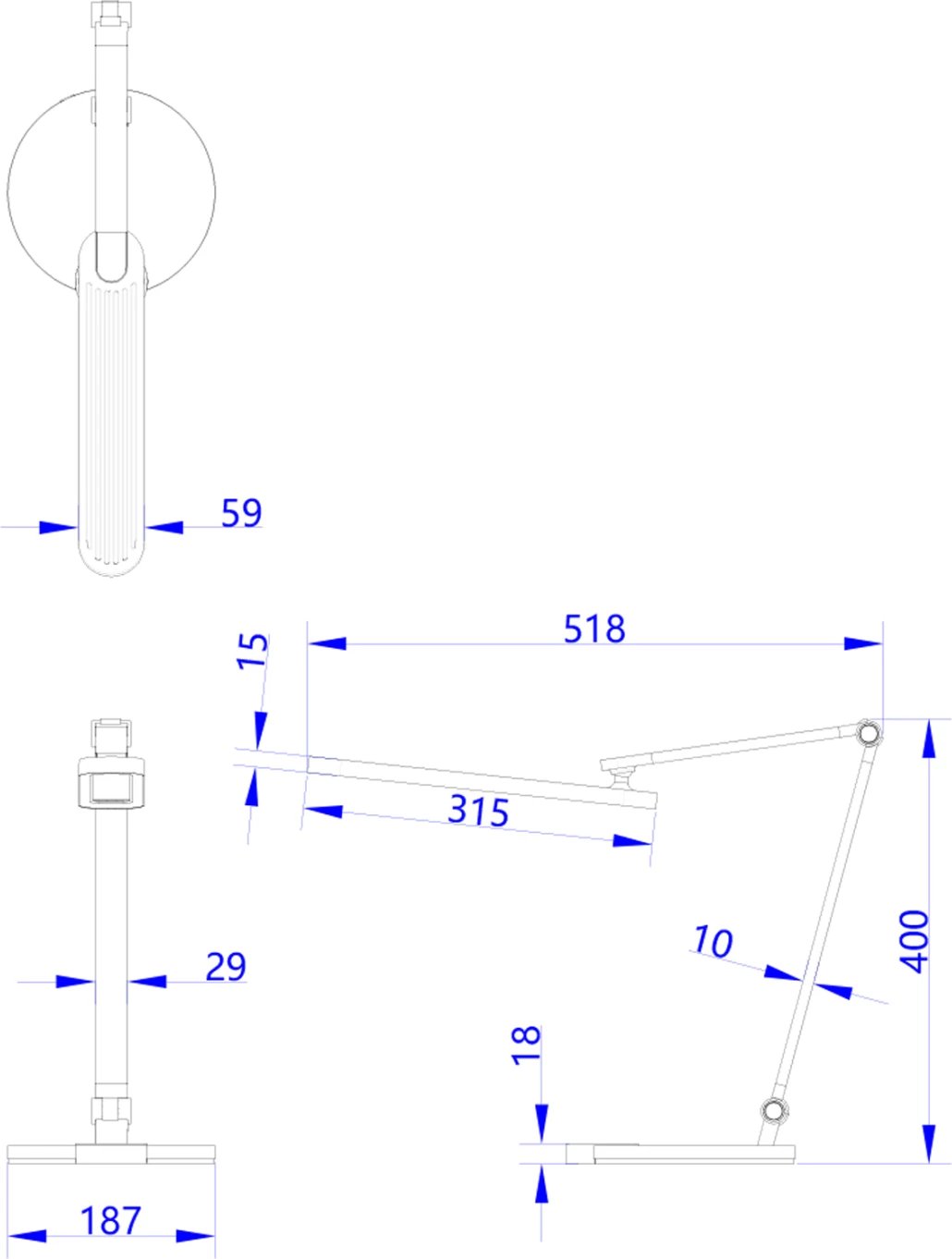 Llambë tavoline LED profesionale BLAIN PRO FH4454.07 bazë ABS & krahë alumini ngjyrë gri 51,8x40H cm