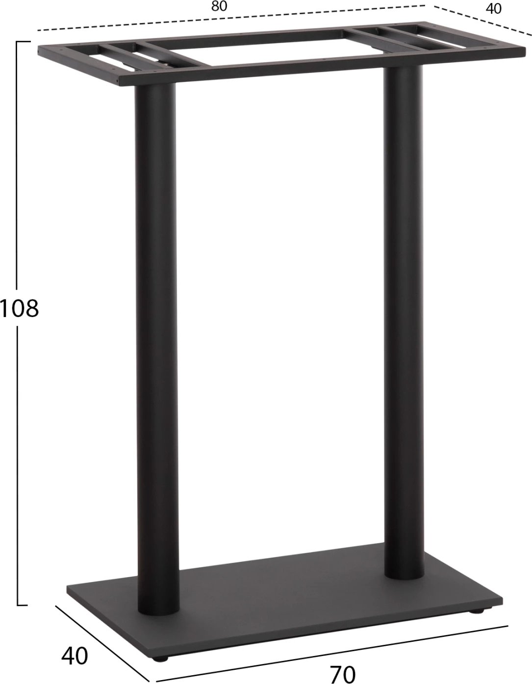 Bazë për tavolinë bar, dy këmbë, metal, ngjyrë e zezë, 80x40x108H cm