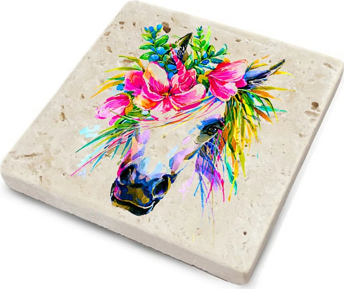 Nënkupa prej guri natyral, shumëngjyrëshe, Hermia, 10x10x1cm (4 copë)