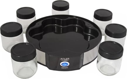 Aparat për kos, Adler, AD 4476, 7 kavanoza qelqi 200 ml, kapak transparent, set 7 kavanoza