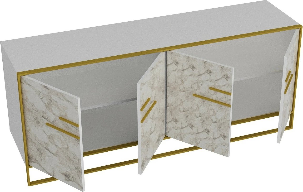 Konsolë Hanah Home Polka, e bardhë dhe ari, model mermeri