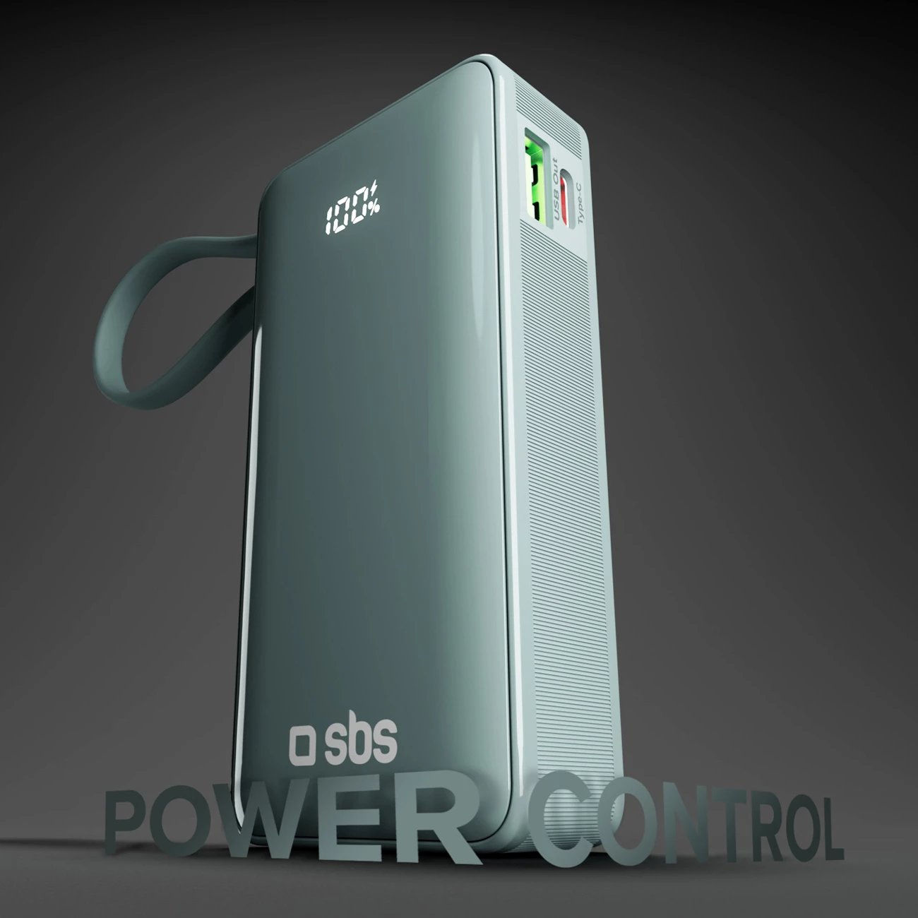 Powerbank SBS 10000 mAh 20W me kabllo USB-C të integruar dhe ekran LCD, Gri