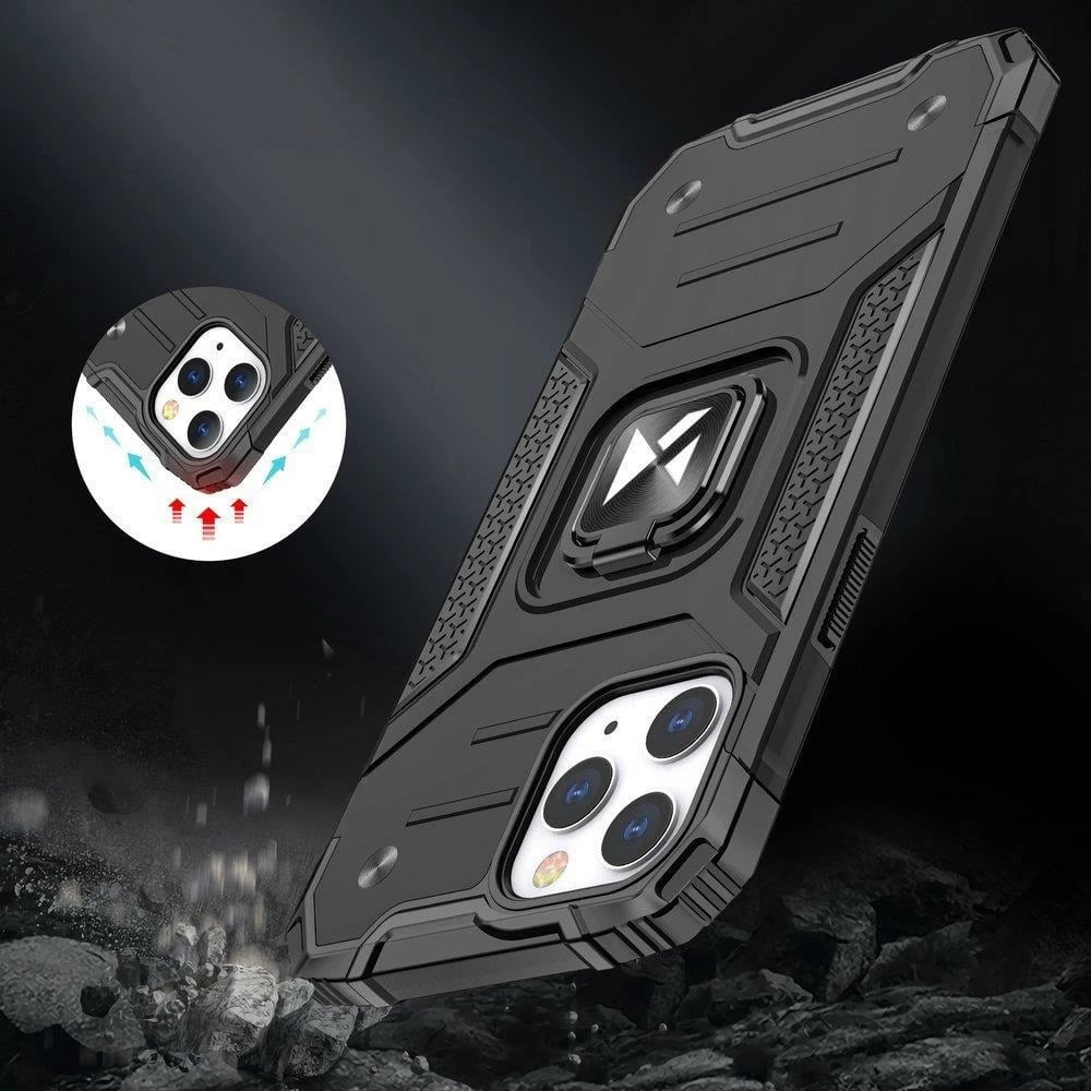 Mbështjellës Wozinsky Ring Armor për iPhone 14 Pro, me mbajtëse magnetike dhe unazë, kaltër