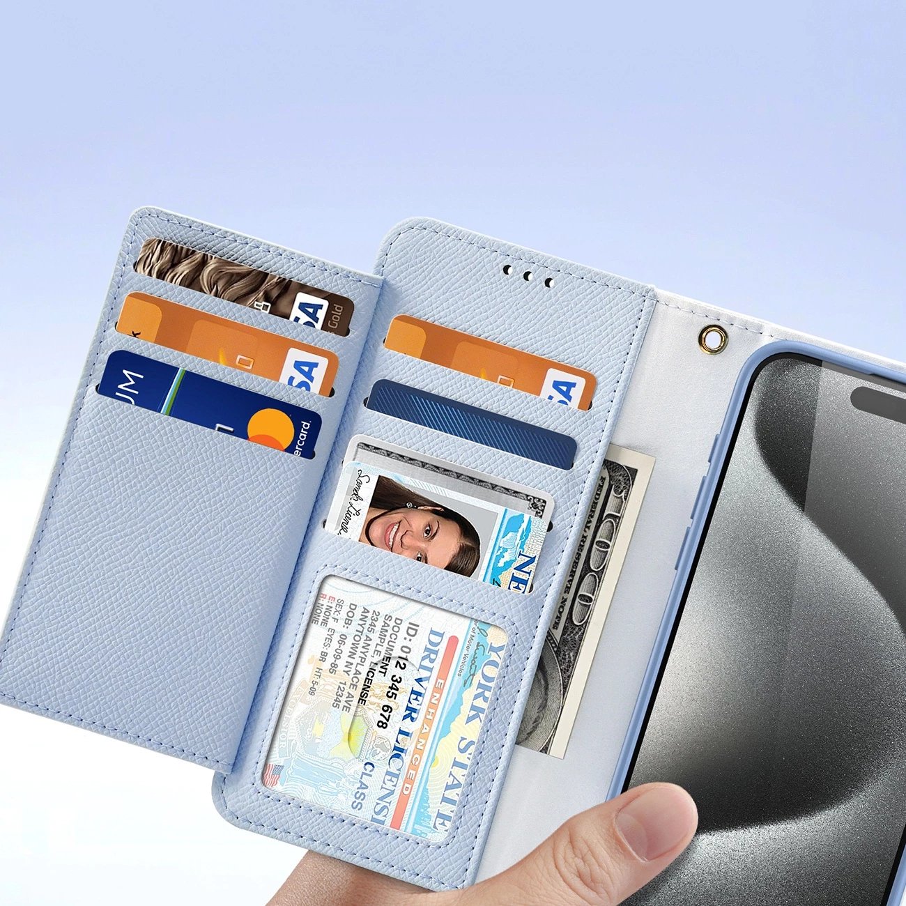Mbështjellës Dux Ducis Lawa për iPhone 15 Pro Max, lëkurë, kaltër